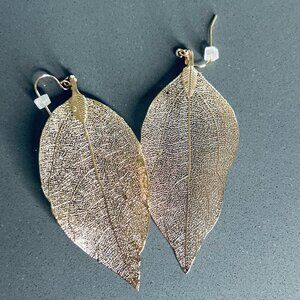 Rose Gold Metallic Textured Leaf Earrings - Fun and Whimsical